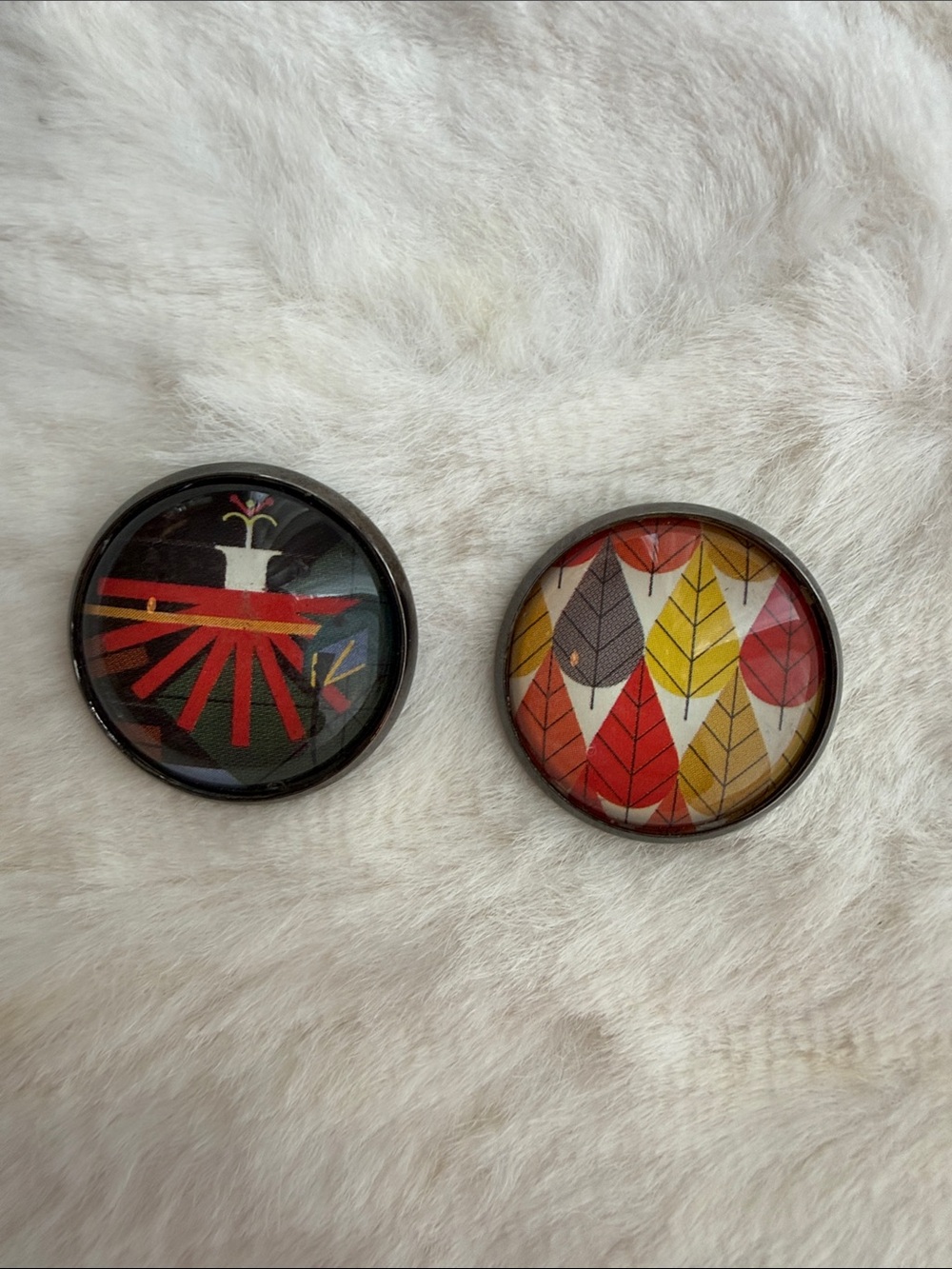 Charley Harper Art Buttons Pair Autumn Leaves MCM Modernist 1 Inch